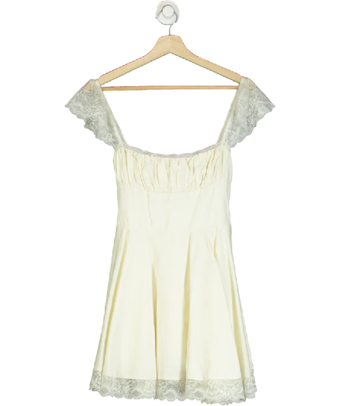 House of CB Cream Kaia Square-neck A-line Woven Mini Dress UK M