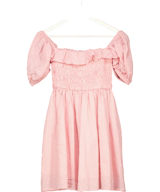 R.Vivimos Pink Square Neck Puff Sleeve Josie Dress UK 8