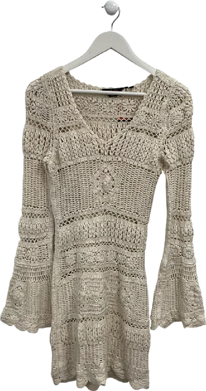 Superdry Cream Crochet Flare Sleeve Mini Dress UK XS/S