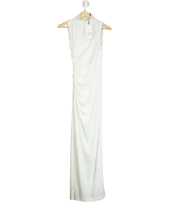 ZARA White Draped Midi Dress UK XS