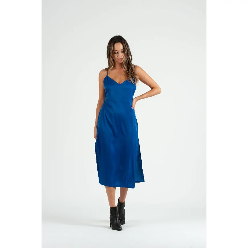 Lucca Couture Sierra Satin Back Tie Dress Royal Blue