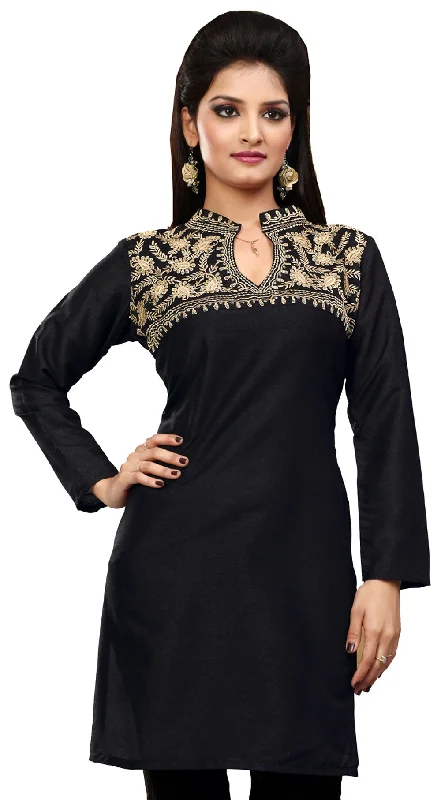 Elegant Black Indian Tunic Top – Stylish Short Kurti for Women