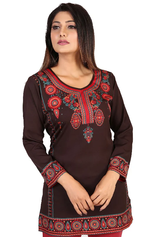 Elegant Chocolate Color Short Kurti Top for Women - Shop Printed Kurtis Online