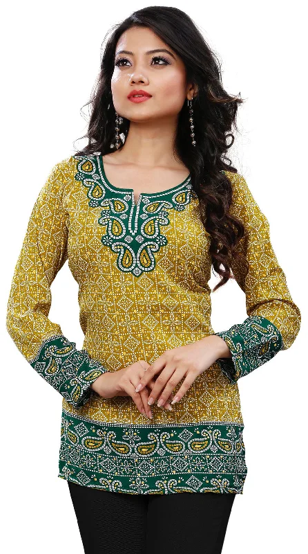 Elegant Indian Ethnic Kurta - Gold Short Kurti for Women