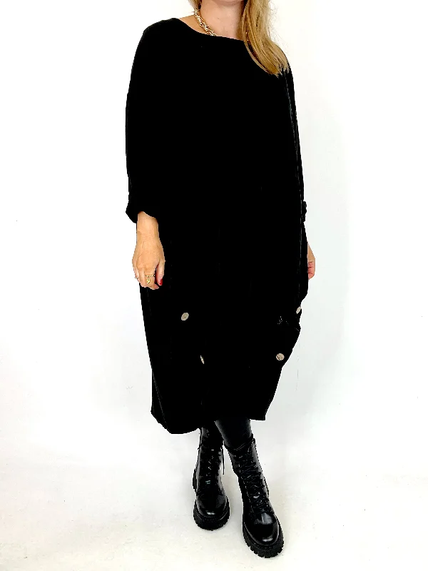 Made in Italy Lagenlook Matsu Button Cord Tunic in Black. code 91805