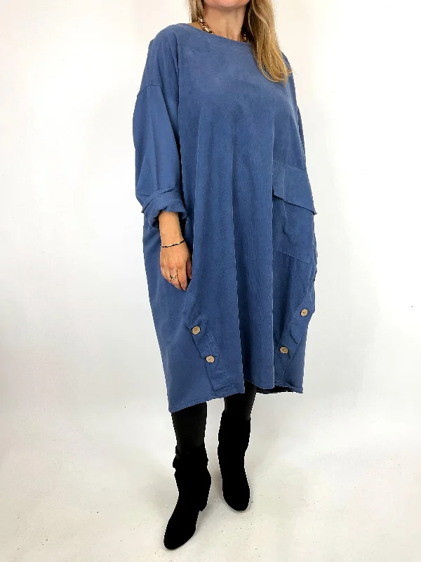 Made in Italy Lagenlook Matsu Button Cord Tunic in Denim Blue. code 91805