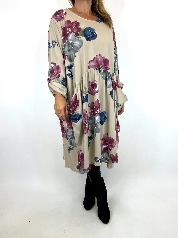 Made in Italy Lagenlook Millie Floral Tunic in Cream. 9302