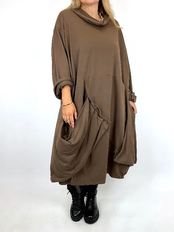 Made in Italy Lagenlook Saints Cowl Neck Plain Tunic in Chocolate. code 91988