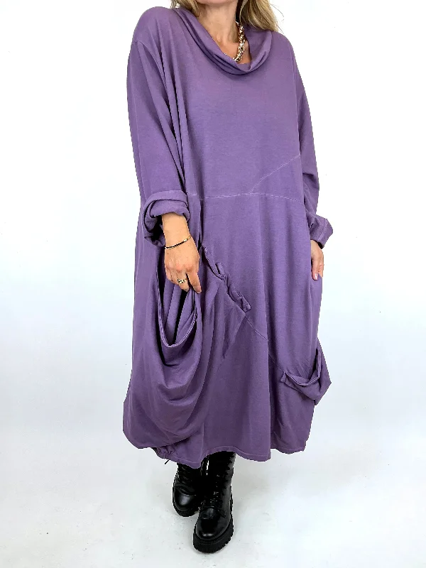 Made in Italy Lagenlook Saints Cowl Neck Plain Tunic in Heather. code 91988