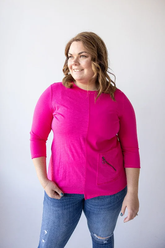 RAW EDGE TUNIC WITH POCKET DETAIL IN GLAM PINK