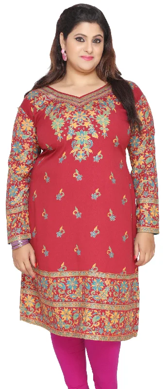 Womens Indian Tunics Kurti Long Top Plus Size Apparel (Red)