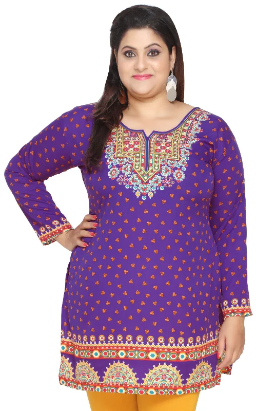 Womens Indian Tunics Kurti Top Printed Plus Size Apparel (Purple)