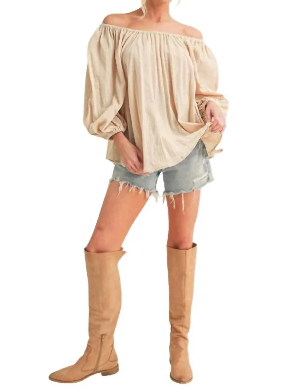 Nately Off Shoulder Tunic Dress In Oat