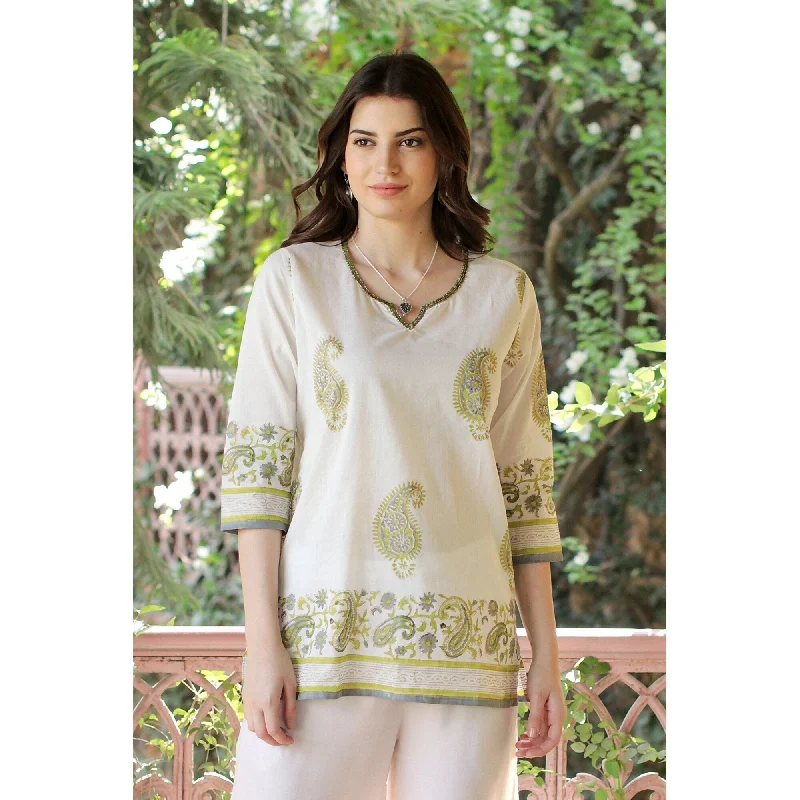 Novica Handmade Majestic Paisley Block-Printed Cotton Tunic