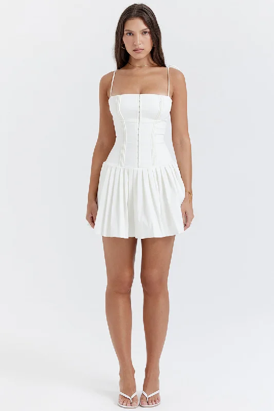 Vacay Sensibility White Pleated Mini Dress